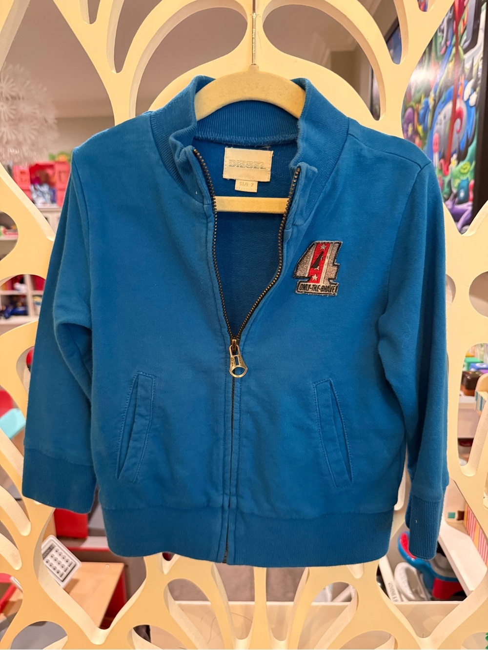 Diesel Bright Blue Kids Zip Hoodie with Logo Tag